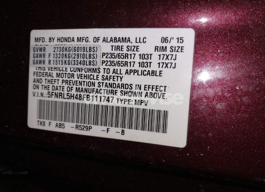 Photo 9 of 2015 Honda Odyssey EX (VIN 5FNRL5H48FB111747)