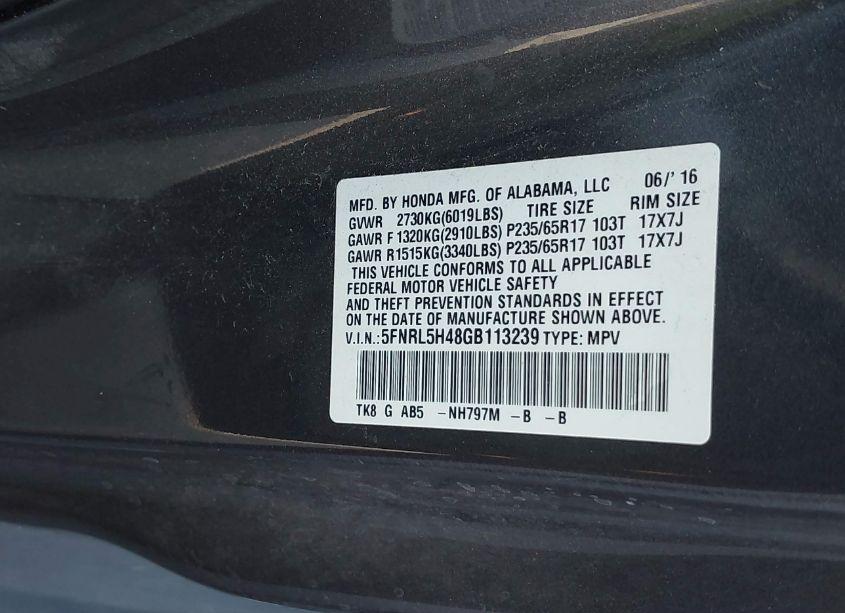 Photo 9 of 2016 Honda Odyssey EX (VIN 5FNRL5H48GB113239)