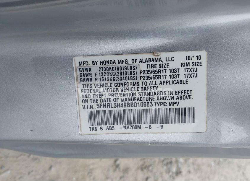 Photo 9 of 2011 Honda Odyssey EX (VIN 5FNRL5H49BB010663)