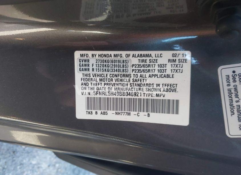 Photo 9 of 2011 Honda Odyssey EX (VIN 5FNRL5H49BB046921)