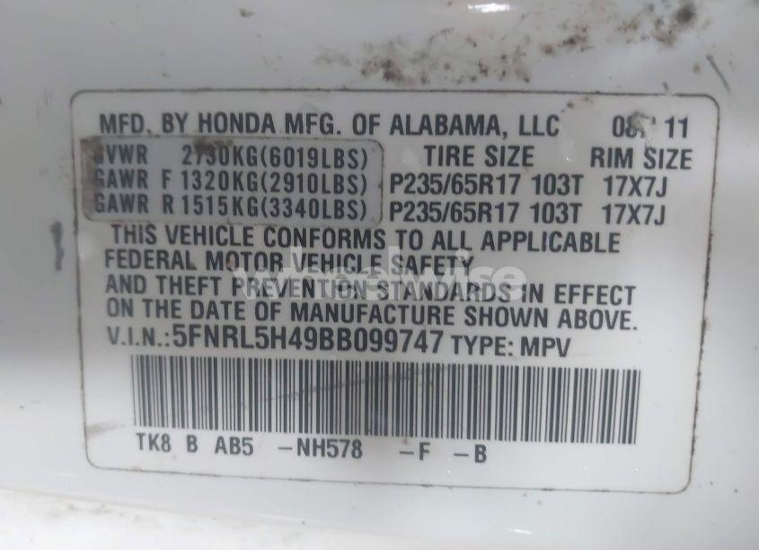 Photo 9 of 2011 Honda Odyssey EX (VIN 5FNRL5H49BB099747)