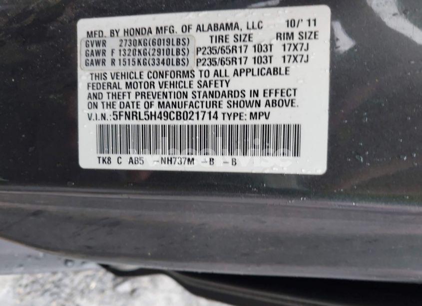 Photo 9 of 2012 Honda Odyssey EX (VIN 5FNRL5H49CB021714)