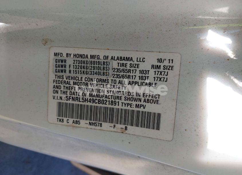 Photo 9 of 2012 Honda Odyssey EX (VIN 5FNRL5H49CB021891)