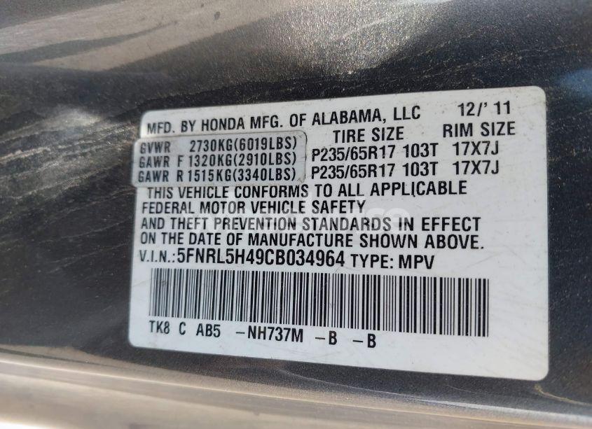 Photo 9 of 2012 Honda Odyssey EX (VIN 5FNRL5H49CB034964)