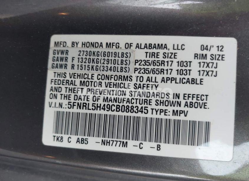 Photo 9 of 2012 Honda Odyssey EX (VIN 5FNRL5H49CB088345)