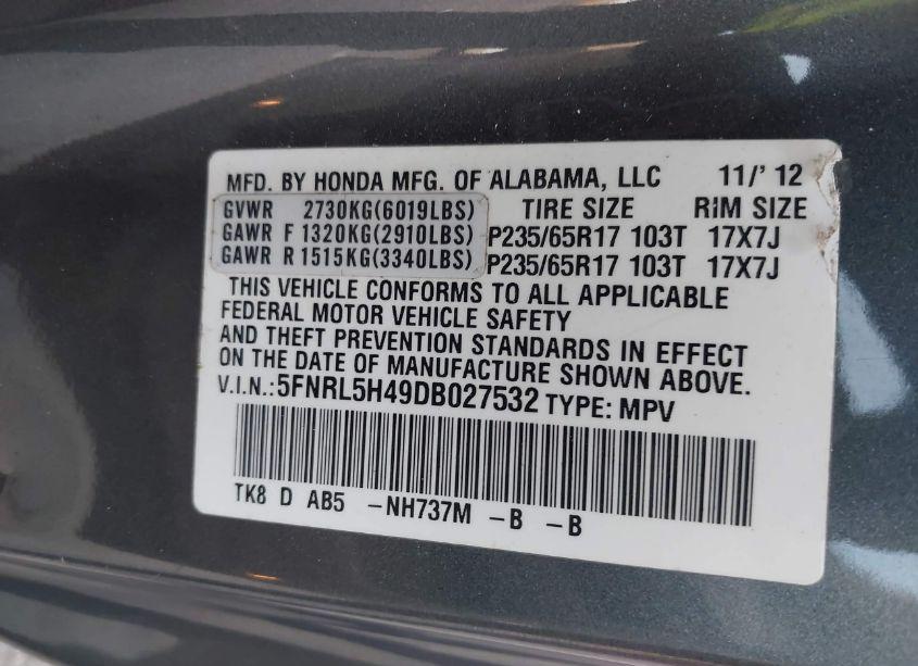 Photo 9 of 2013 Honda Odyssey EX (VIN 5FNRL5H49DB027532)