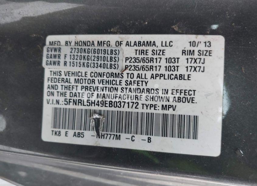 Photo 9 of 2014 Honda Odyssey EX (VIN 5FNRL5H49EB037172)