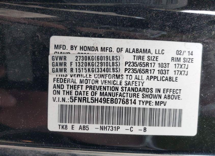 Photo 9 of 2014 Honda Odyssey EX (VIN 5FNRL5H49EB076814)