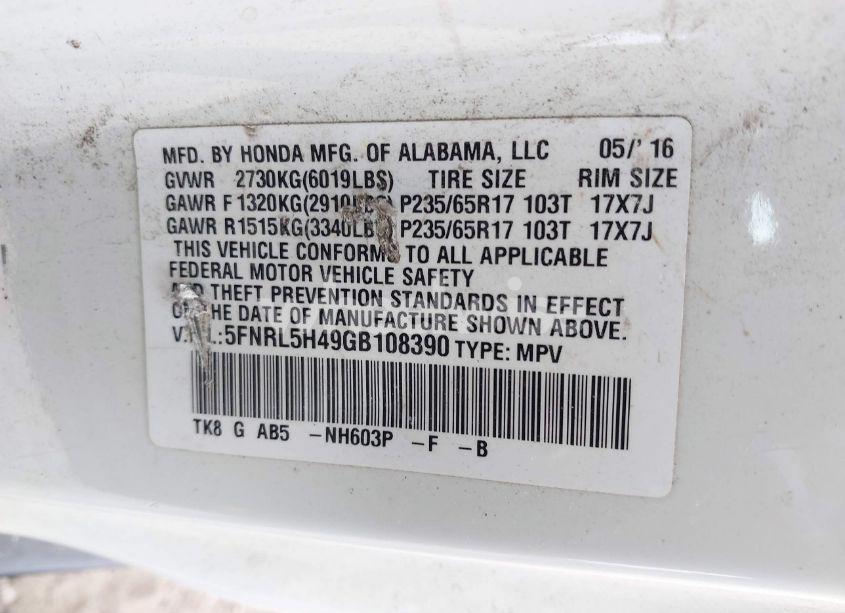 Photo 9 of 2016 Honda Odyssey EX (VIN 5FNRL5H49GB108390)