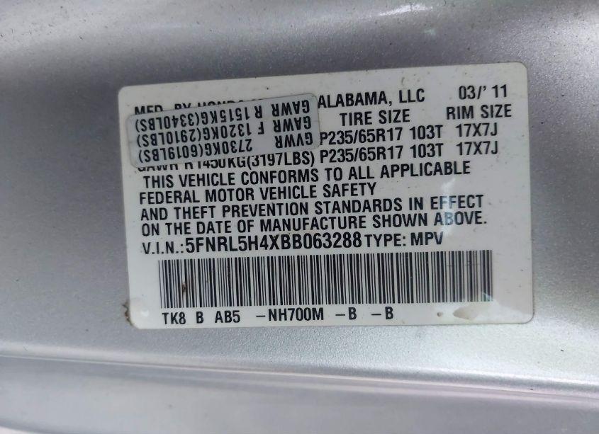 Photo 9 of 2011 Honda Odyssey EX (VIN 5FNRL5H4XBB063288)