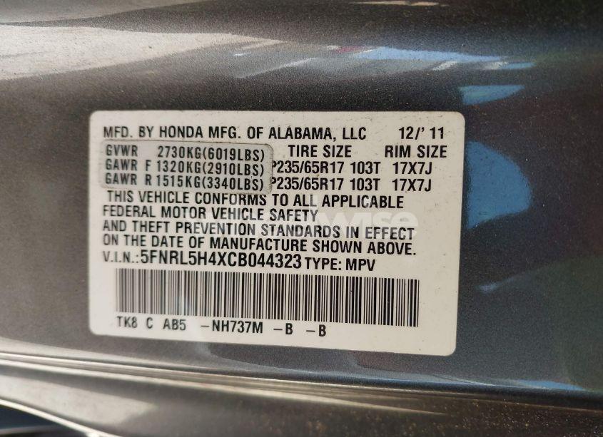 Photo 9 of 2012 Honda Odyssey EX (VIN 5FNRL5H4XCB044323)