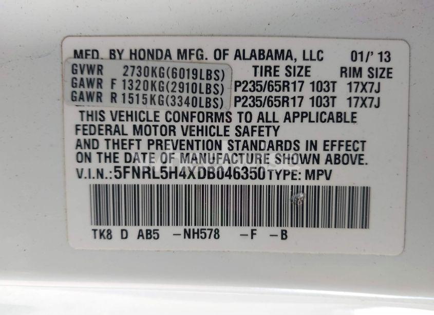 Photo 9 of 2013 Honda Odyssey EX (VIN 5FNRL5H4XDB046350)