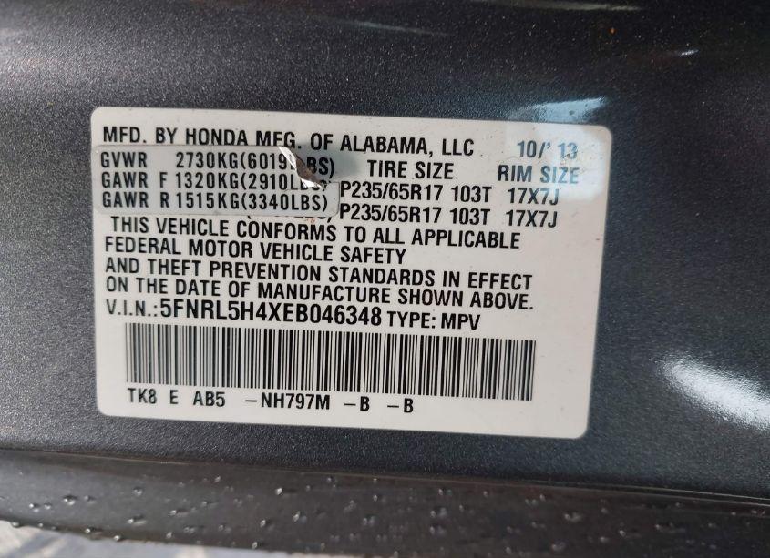 Photo 9 of 2014 Honda Odyssey EX (VIN 5FNRL5H4XEB046348)