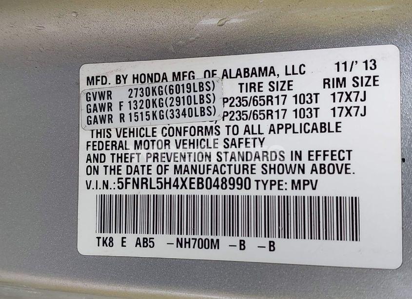 Photo 9 of 2014 Honda Odyssey EX (VIN 5FNRL5H4XEB048990)
