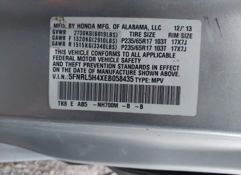 Photo 9 of 2014 Honda Odyssey EX (VIN 5FNRL5H4XEB058435)