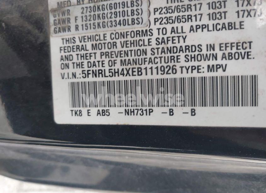 Photo 9 of 2014 Honda Odyssey EX (VIN 5FNRL5H4XEB111926)