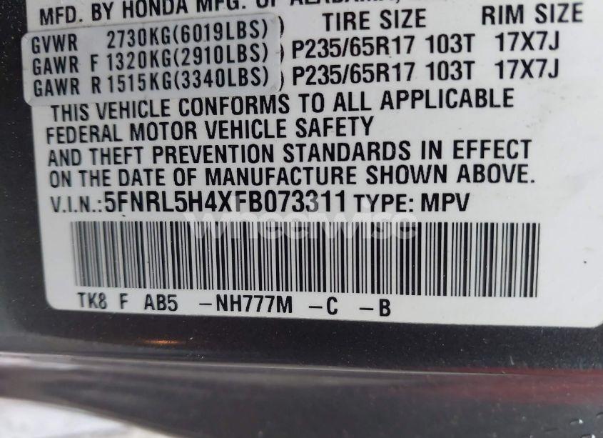 Photo 9 of 2015 Honda Odyssey EX (VIN 5FNRL5H4XFB073311)