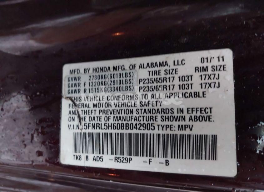 Photo 9 of 2011 Honda Odyssey EX-L (VIN 5FNRL5H60BB042905)