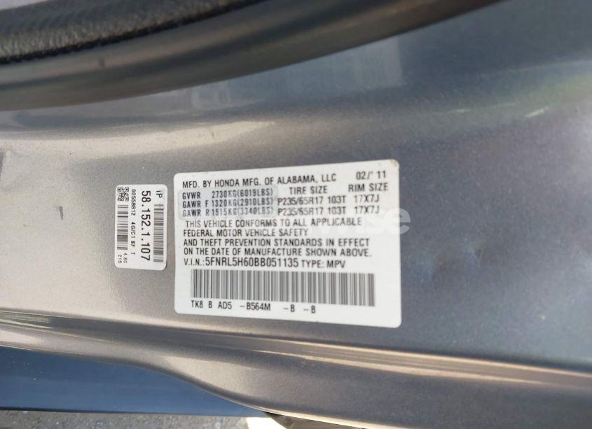 Photo 9 of 2011 Honda Odyssey EX-L (VIN 5FNRL5H60BB051135)