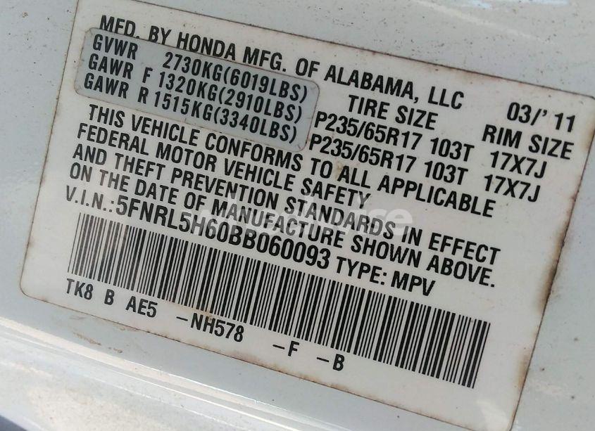 Photo 9 of 2011 Honda Odyssey EX-L (VIN 5FNRL5H60BB060093)