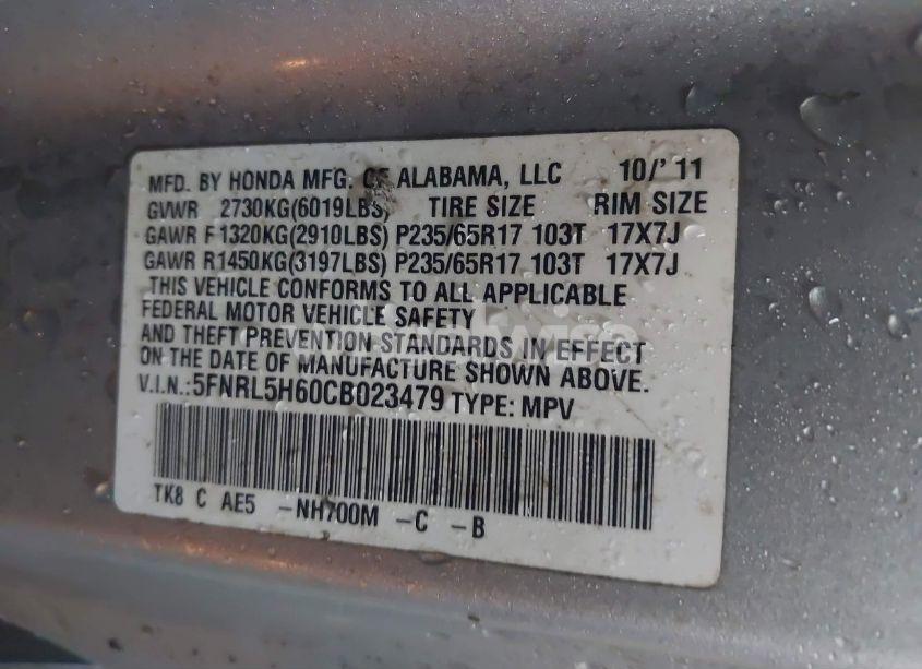 Photo 9 of 2012 Honda Odyssey EX-L (VIN 5FNRL5H60CB023479)