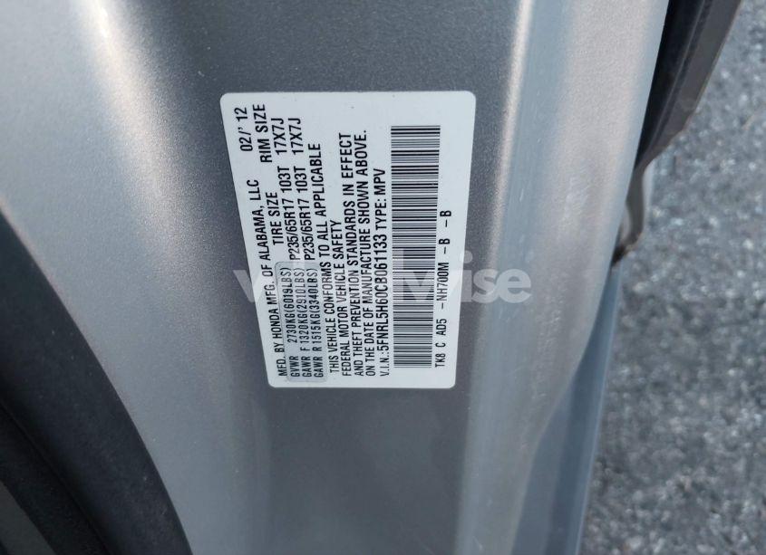 Photo 9 of 2012 Honda Odyssey EX-L (VIN 5FNRL5H60CB061133)