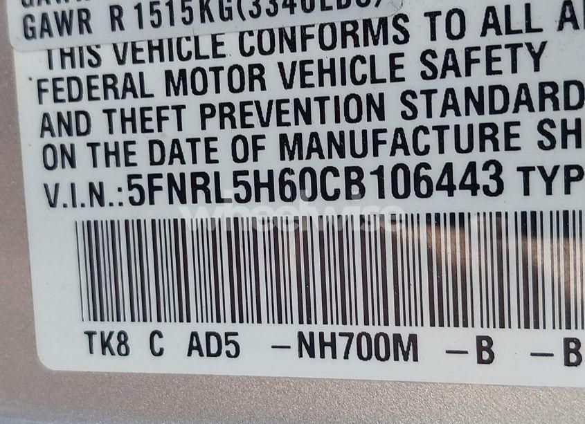 Photo 9 of 2012 Honda Odyssey EX-L (VIN 5FNRL5H60CB106443)