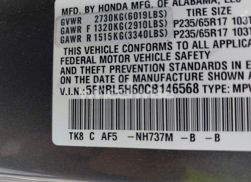 Photo 9 of 2012 Honda Odyssey EX-L (VIN 5FNRL5H60CB146568)
