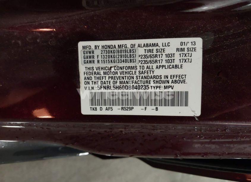 Photo 9 of 2013 Honda Odyssey EX-L (VIN 5FNRL5H60DB040235)