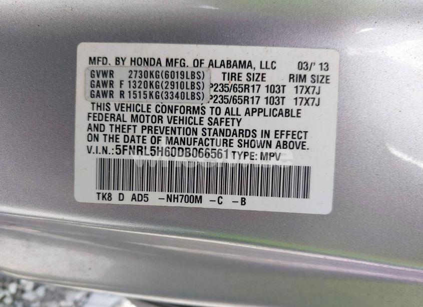 Photo 9 of 2013 Honda Odyssey EX-L (VIN 5FNRL5H60DB066561)