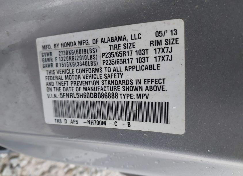 Photo 9 of 2013 Honda Odyssey EX-L (VIN 5FNRL5H60DB086888)