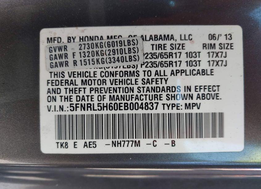 Photo 9 of 2014 Honda Odyssey EX-L (VIN 5FNRL5H60EB004837)