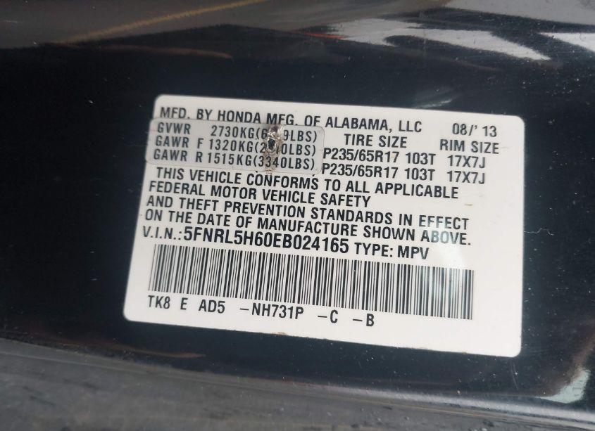 Photo 9 of 2014 Honda Odyssey EX-L (VIN 5FNRL5H60EB024165)