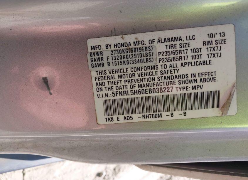 Photo 9 of 2014 Honda Odyssey EX-L (VIN 5FNRL5H60EB038227)