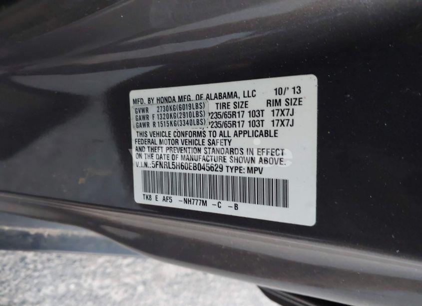Photo 9 of 2014 Honda Odyssey EX-L (VIN 5FNRL5H60EB045629)