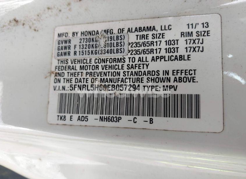 Photo 9 of 2014 Honda Odyssey EX-L (VIN 5FNRL5H60EB057294)