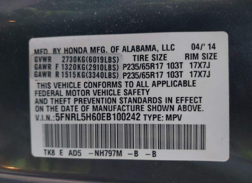Photo 9 of 2014 Honda Odyssey EX-L (VIN 5FNRL5H60EB100242)