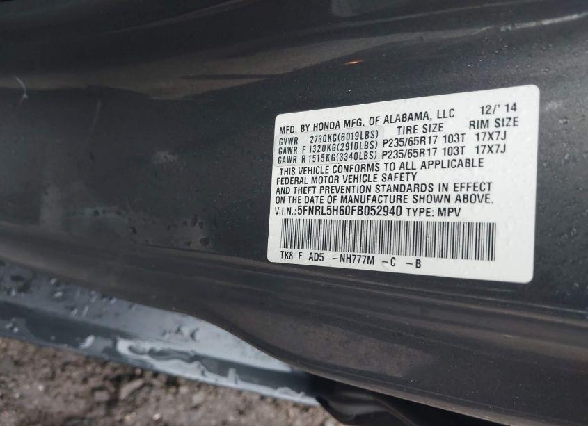 Photo 9 of 2015 Honda Odyssey EX-L (VIN 5FNRL5H60FB052940)