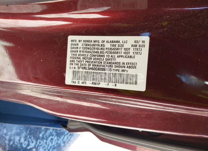 Photo 9 of 2016 Honda Odyssey EX-L (VIN 5FNRL5H60GB086135)