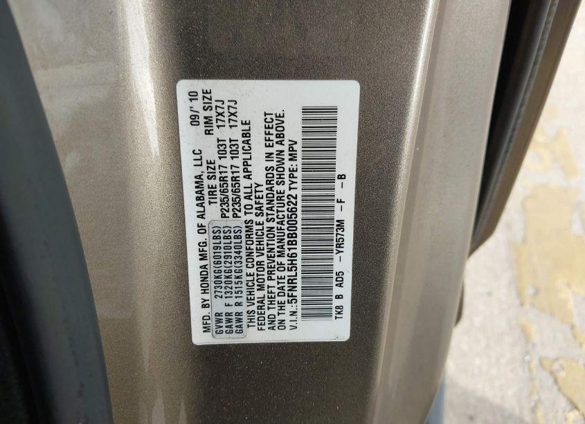 Photo 9 of 2011 Honda Odyssey EX-L (VIN 5FNRL5H61BB005622)