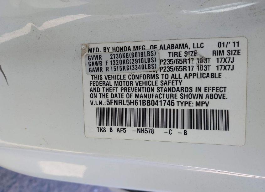 Photo 9 of 2011 Honda Odyssey EX-L (VIN 5FNRL5H61BB041746)