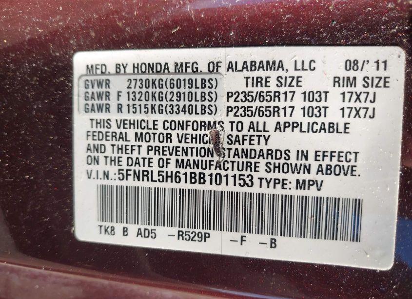 Photo 9 of 2011 Honda Odyssey EX-L (VIN 5FNRL5H61BB101153)