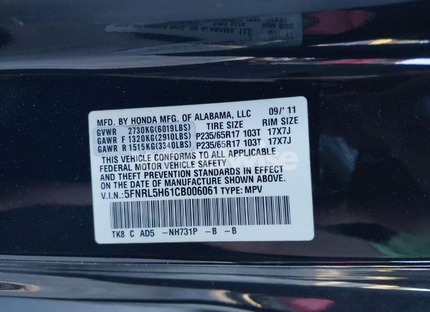 Photo 9 of 2012 Honda Odyssey EX-L (VIN 5FNRL5H61CB006061)