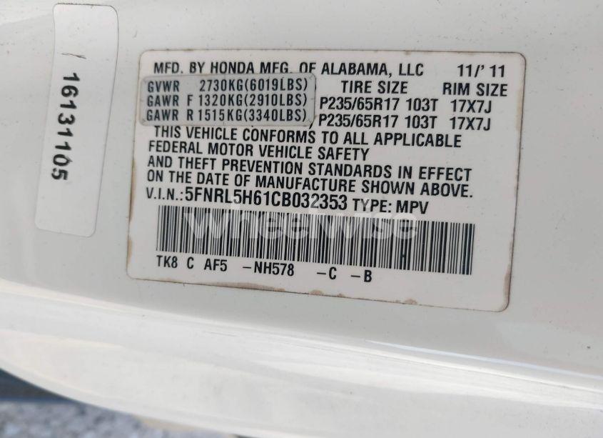 Photo 9 of 2012 Honda Odyssey EX-L (VIN 5FNRL5H61CB032353)