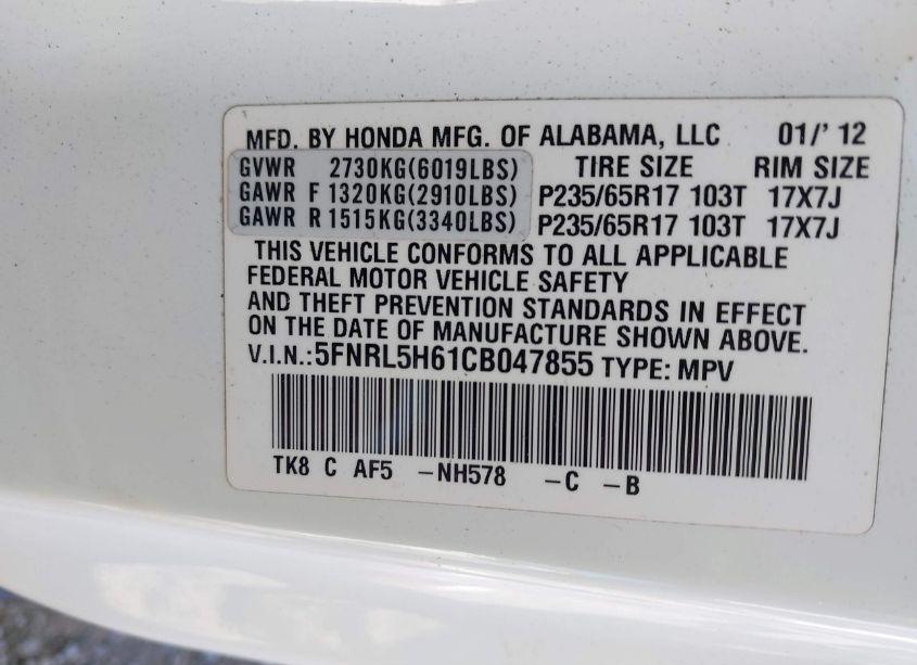 Photo 9 of 2012 Honda Odyssey EX-L (VIN 5FNRL5H61CB047855)