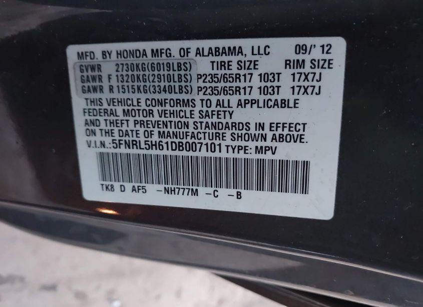 Photo 9 of 2013 Honda Odyssey EX-L (VIN 5FNRL5H61DB007101)