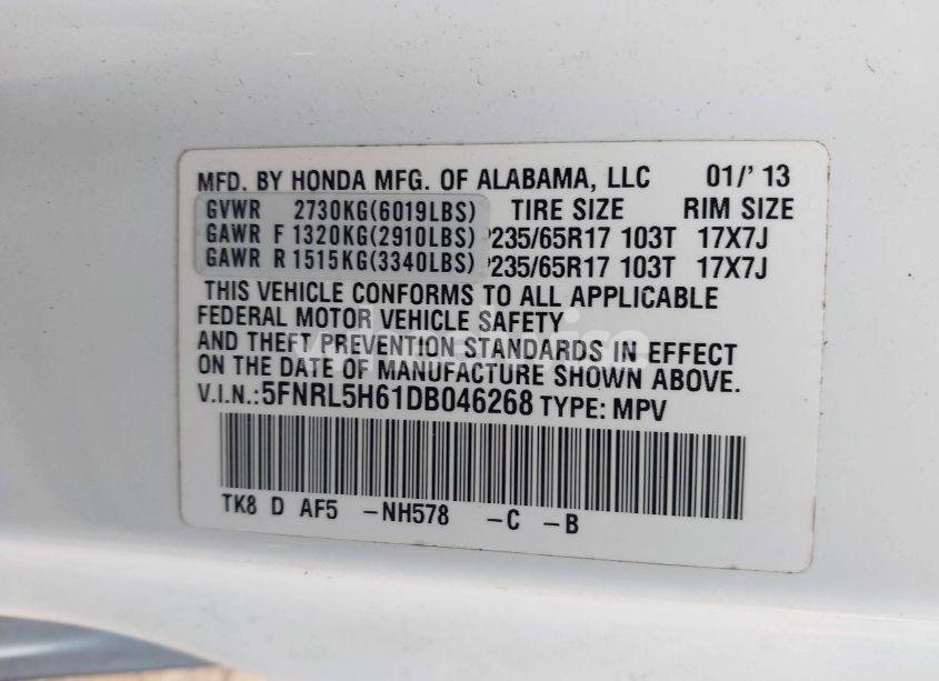 Photo 9 of 2013 Honda Odyssey EX-L (VIN 5FNRL5H61DB046268)