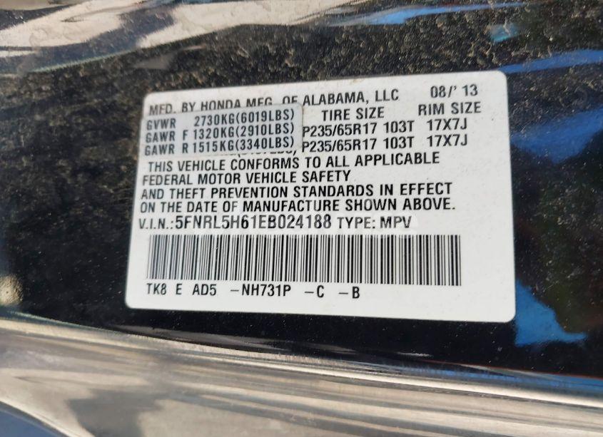 Photo 9 of 2014 Honda Odyssey EX-L (VIN 5FNRL5H61EB024188)