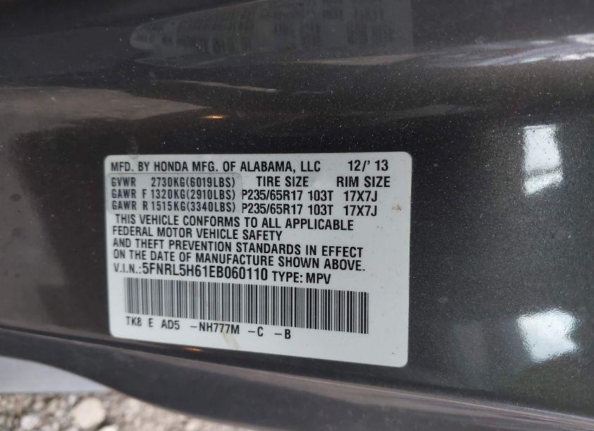 Photo 9 of 2014 Honda Odyssey EX-L (VIN 5FNRL5H61EB060110)