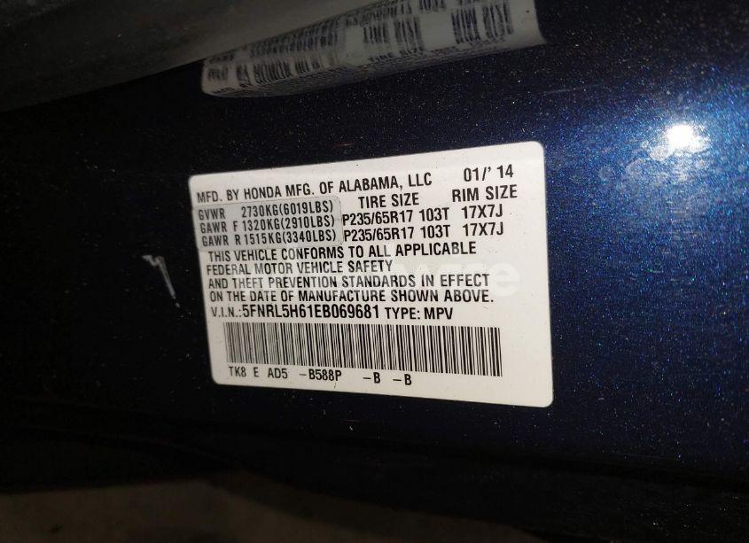 Photo 9 of 2014 Honda Odyssey EX-L (VIN 5FNRL5H61EB069681)